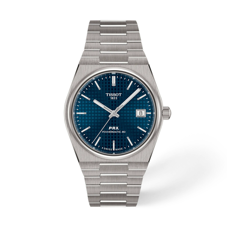 Front view of the watch Tissot PRX Titanium 38mm with shadow