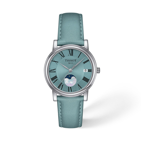 Front view of the watch Tissot Carson Premium 32mm with shadow