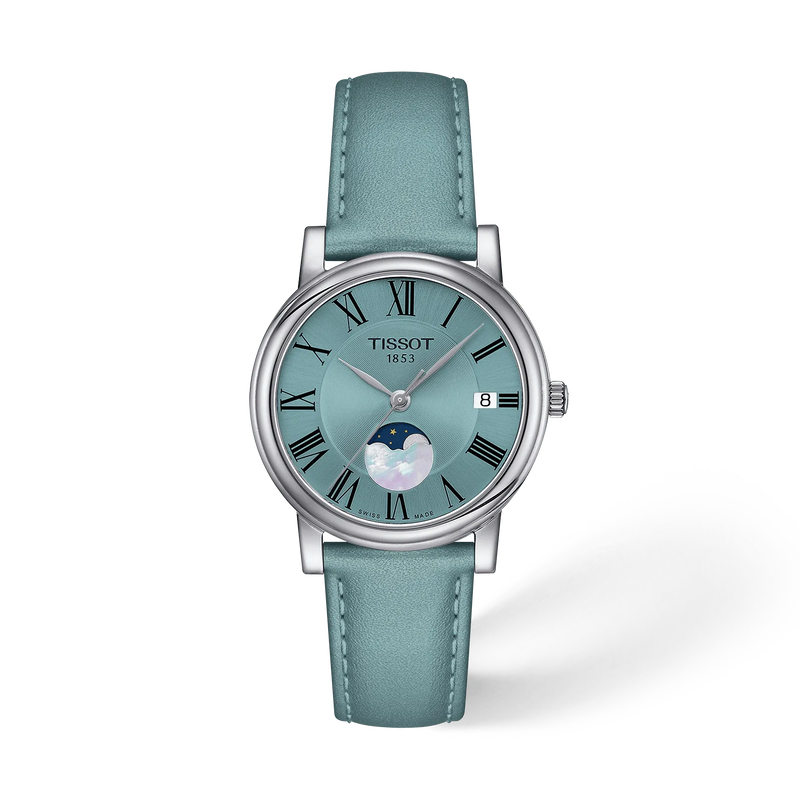 Vorderansicht der Uhr Tissot Carson Premium 32mm mit Schatten