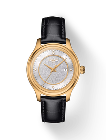 Vista frontal del reloj Tissot Fascination Lady 18K Gold con sombra