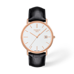 Front view of the watch Tissot Goldrun Gold 38mm with shadow