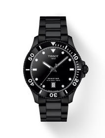 Front view of the watch Tissot Seastar 1000 40mm with shadow