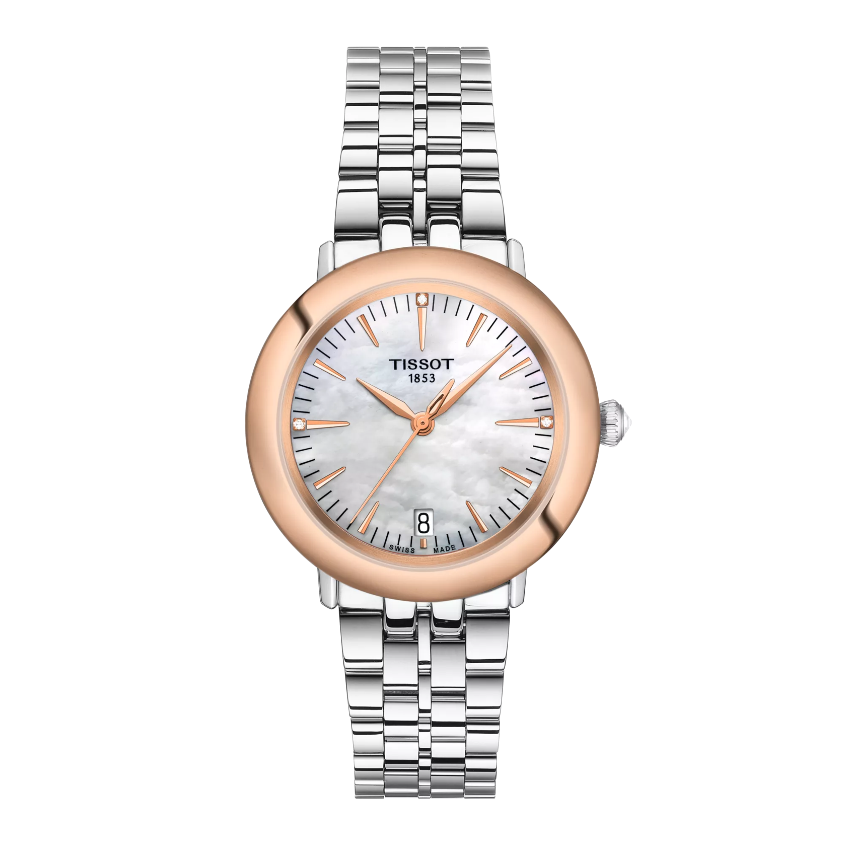 Front view of the watch Tissot Glendora Gold 33mm