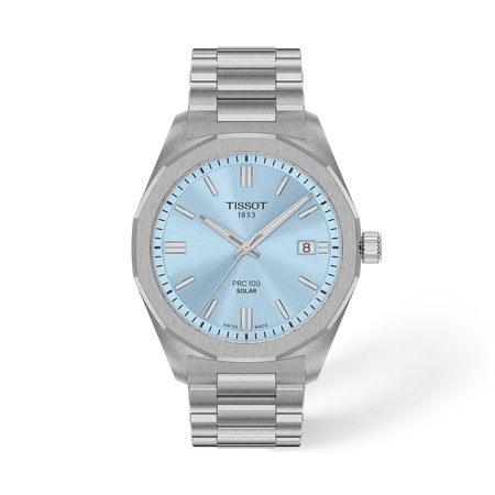 Front view of the watch Tissot PRC 100 Solar 39mm with shadow