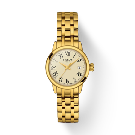 Vorderansicht der Uhr Tissot Classic Dream 28mm mit Schatten