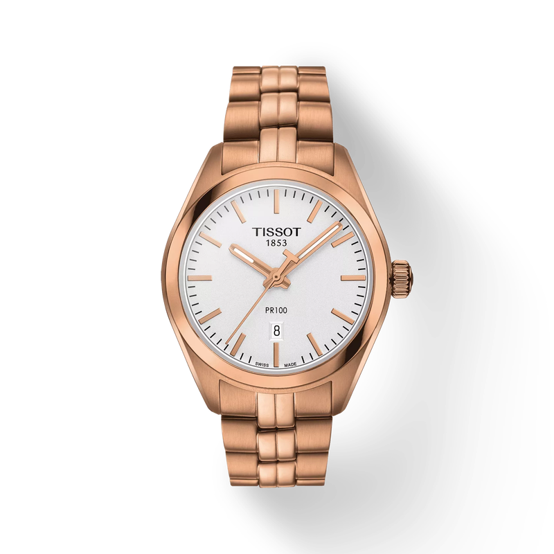 Front view of the watch Tissot PR 100 Lady with shadow