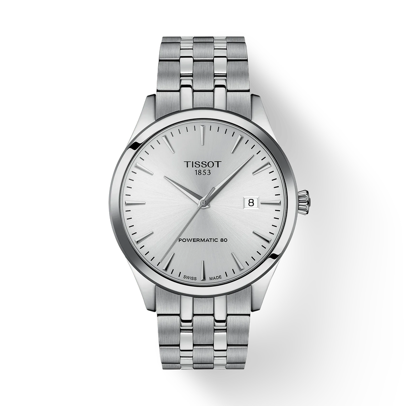 Front view of the watch Tissot Classic Dream 40mm with shadow