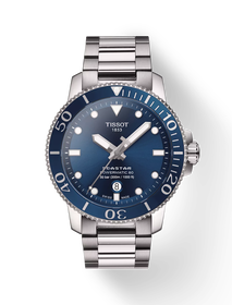 Front view of the watch Tissot Seastar 1000 43mm with shadow