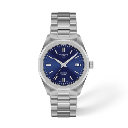 Front view of the watch Tissot PRC 100 Solar 34mm with shadow