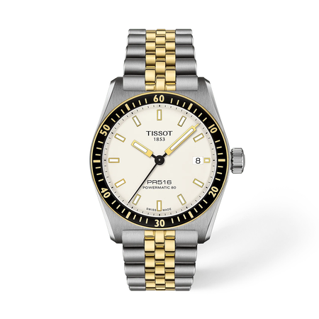 Front view of the watch Tissot PR516 38mm with shadow