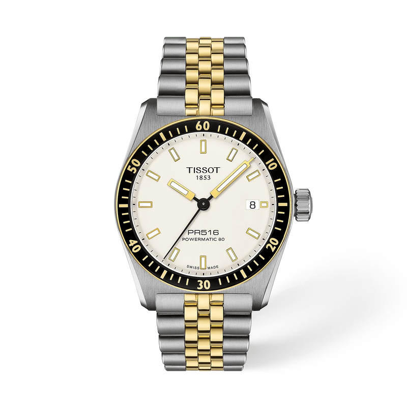 Front view of the watch Tissot PR516 38mm with shadow