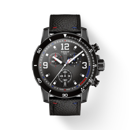 Front view of the watch Tissot Supersport NBA Special Edition 45.5mm with shadow