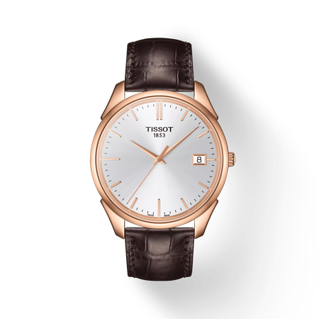 Front view of the watch Tissot Vintage Quartz NBA Special Edition 18K Gold with shadow