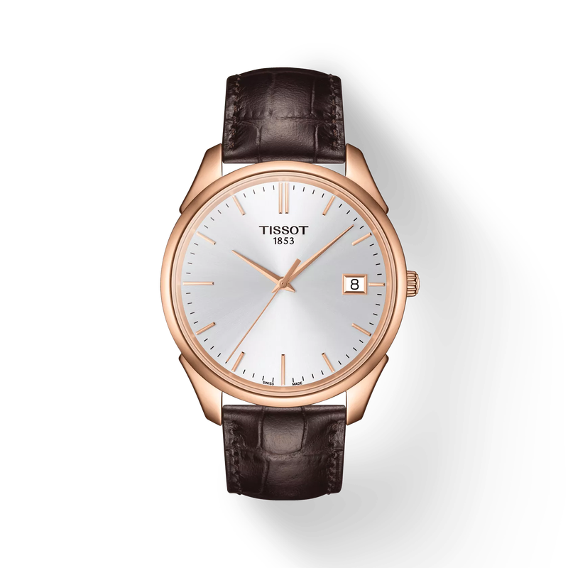 Vista frontal del reloj Tissot Vintage Quartz NBA Special Edition 18K Gold con sombra