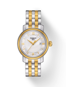 Front view of the watch Tissot Bridgeport Lady with shadow