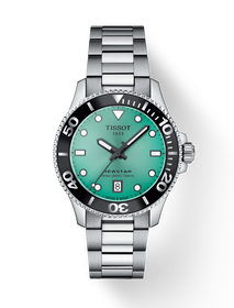 Vorderansicht der Uhr Tissot Seastar 1000 36mm mit Schatten