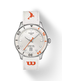 Front view of the watch Tissot Seastar Wilson WNBA 40mm with shadow