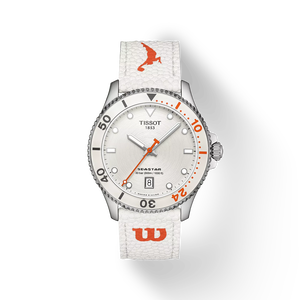 Front view of the watch Tissot Seastar Wilson WNBA 40mm with shadow