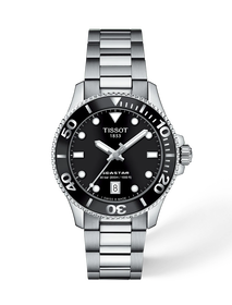Front view of the watch Tissot Seastar 1000 36mm with shadow