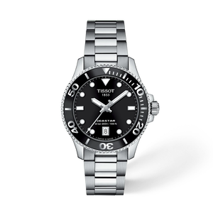 Front view of the watch Tissot Seastar 1000 36mm with shadow