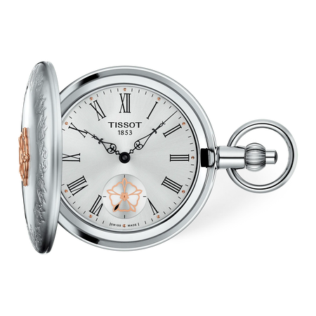 Front view of the watch Tissot Double Savonnette 49.8mm with shadow