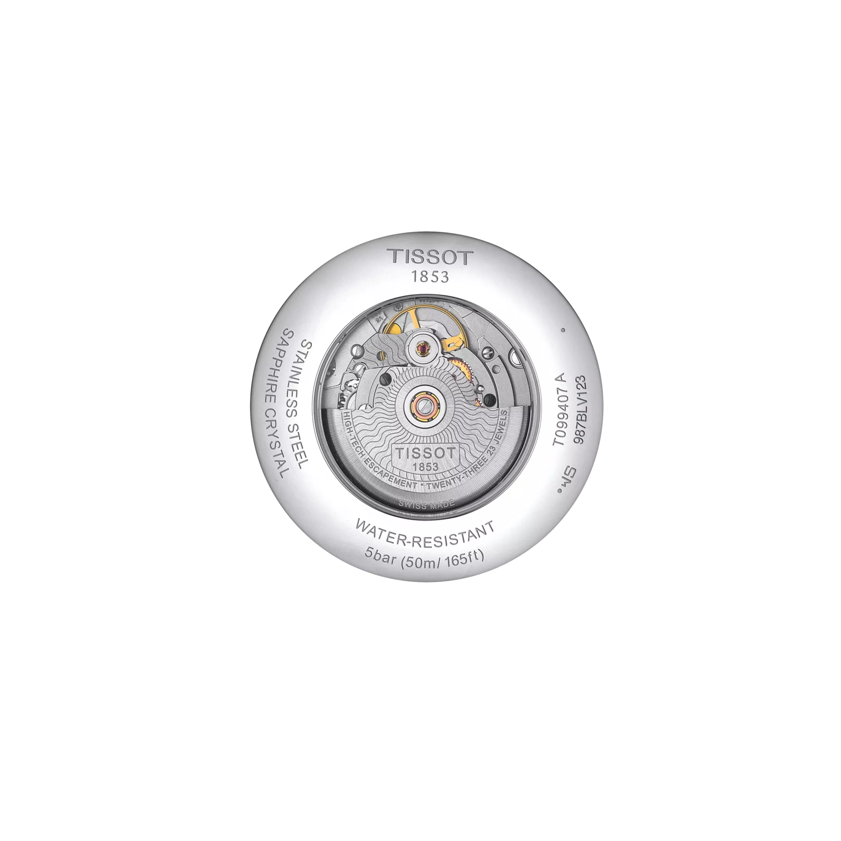 Back view of the watch case Tissot Chemin des Tourelles Powermatic 80