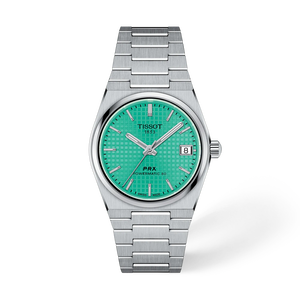 Vista frontal del reloj Tissot PRX 35mm con sombra