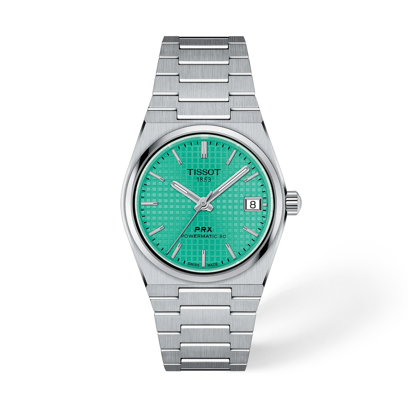 Front view of the watch Tissot PRX 35mm with shadow