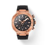 그림자가 있는 티쏘 T-레이스 크로노그래프 시계의 전면 보기