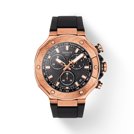 Front view of the watch Tissot T-Race 45mm with shadow