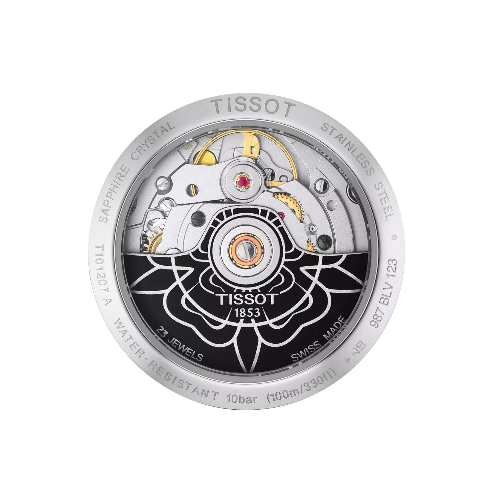 Back view of the watch case Tissot PR 100 Powermatic 80 Lady