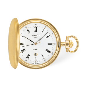 Front view of the watch Tissot Savonnette 48.5mm with shadow