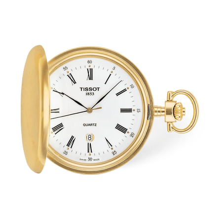 Front view of the watch Tissot Savonnette 48.5mm with shadow