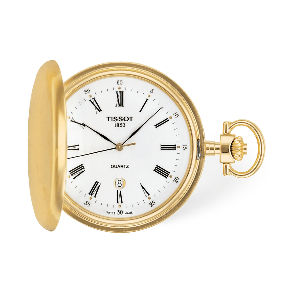 Front view of the watch Tissot Savonnette 48.5mm with shadow