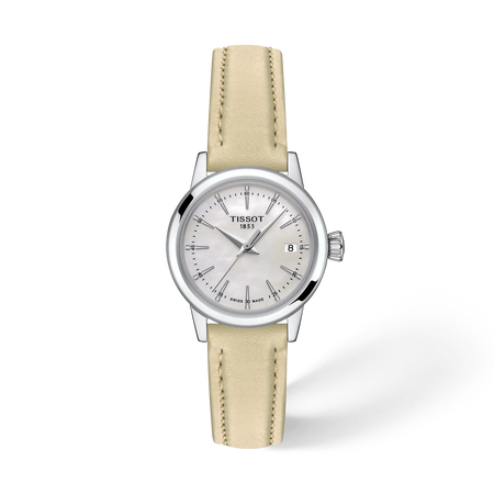 Front view of the watch Tissot Classic Dream 28mm with shadow