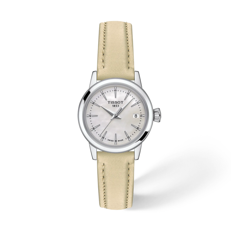 Front view of the watch Tissot Classic Dream 28mm with shadow