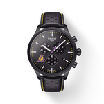 Front view of the watch Tissot Chrono XL NBA Teams Special Los Angeles Lakers Edition with shadow