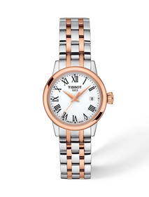 Front view of the watch Tissot Classic Dream 28mm with shadow