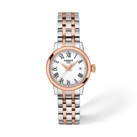 Front view of the watch Tissot Classic Dream 28mm with shadow