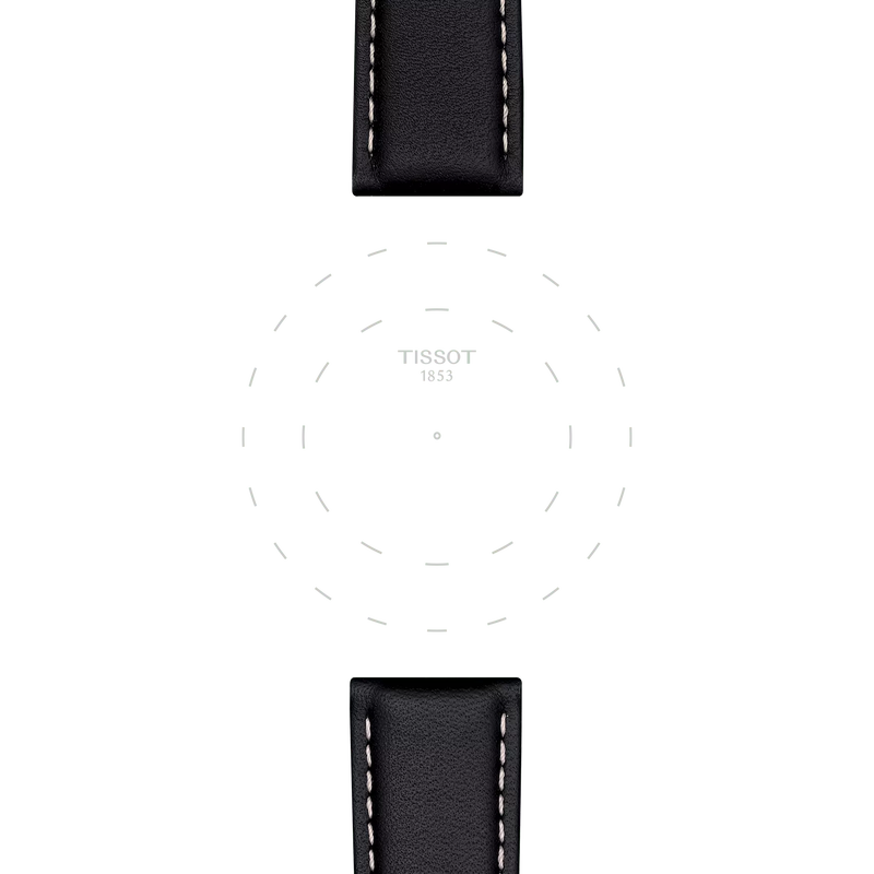 Enfoque en las asas de Correa negra de piel oficial Tissot 21 mm