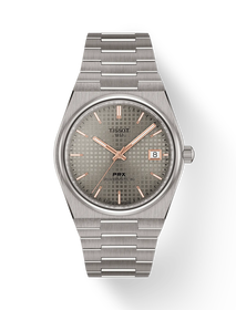 Front view of the watch Tissot PRX Titane 38mm with shadow