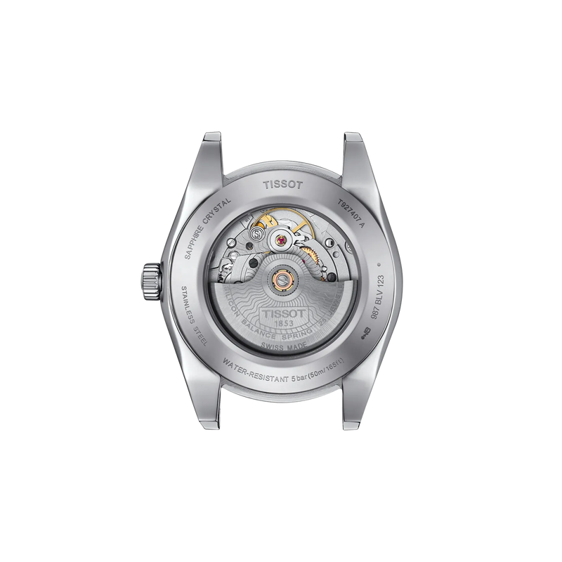 Vue arri&egrave;re du bo&icirc;tier de la montre Tissot Gentleman Gold bezel 40mm