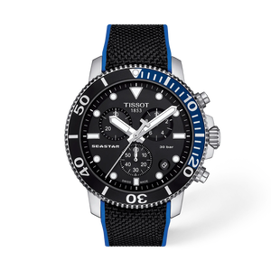 Vista frontal del reloj Tissot Seastar 1000 Chronograph con sombra