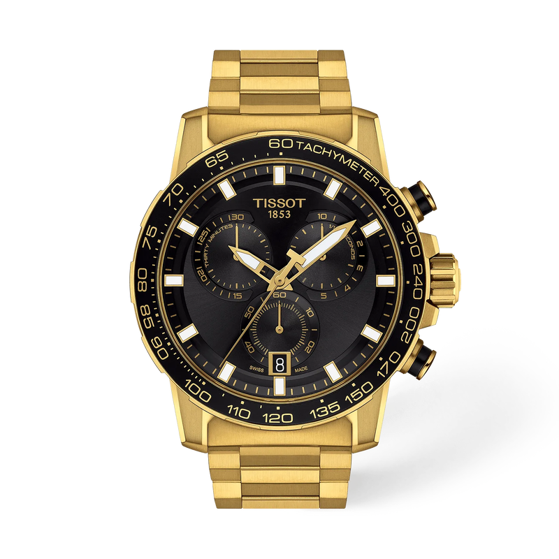 Front view of the watch Tissot Supersport Chrono 45.5mm with shadow