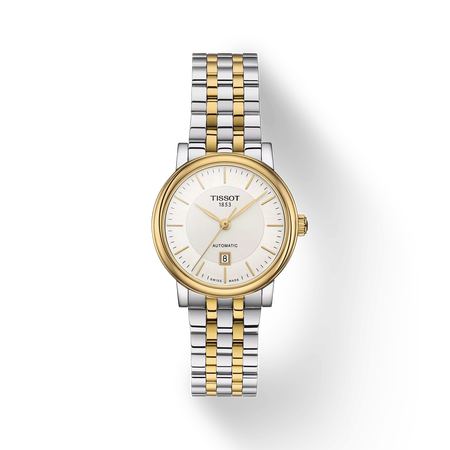 Front view of the watch Tissot Carson Premium Automatic Lady with shadow