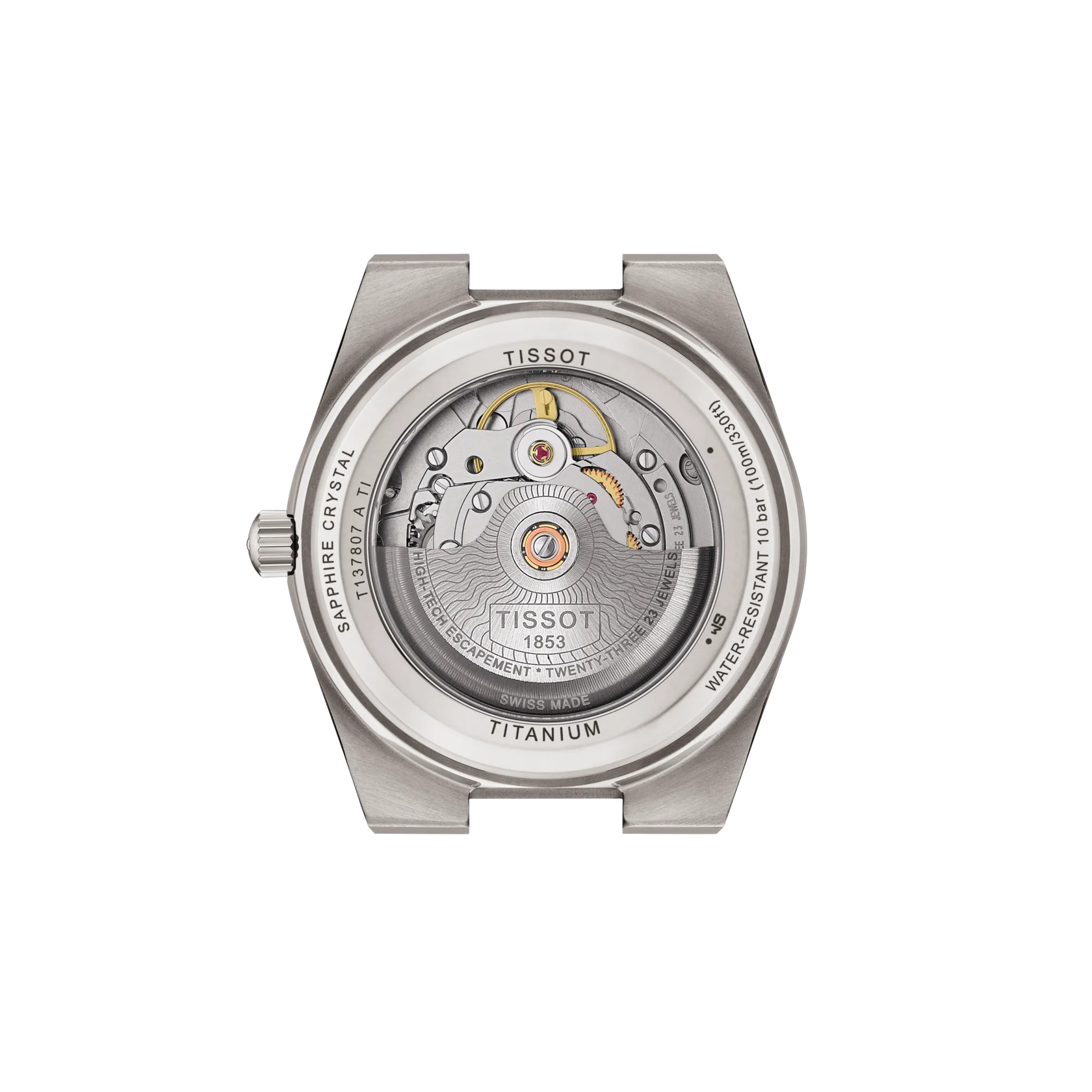 Back view of the watch case Tissot PRX Titanium 38mm