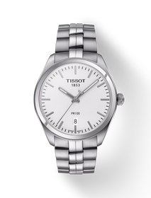 มุมมองด้านหน้าของนาฬิกา Tissot PR 100 พร้อมเงา