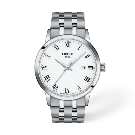 Front view of the watch Tissot Classic Dream 42mm with shadow