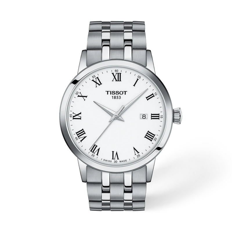 Front view of the watch Tissot Classic Dream 42mm with shadow