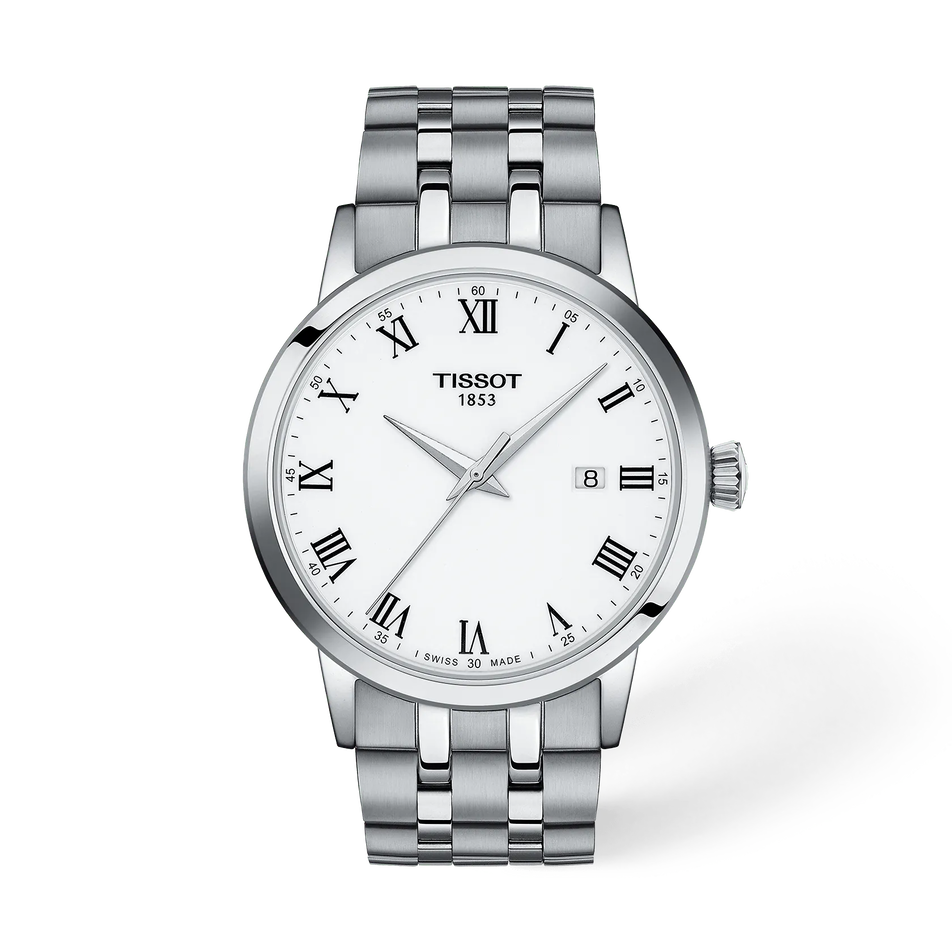 Front view of the watch Tissot Classic Dream 42mm with shadow